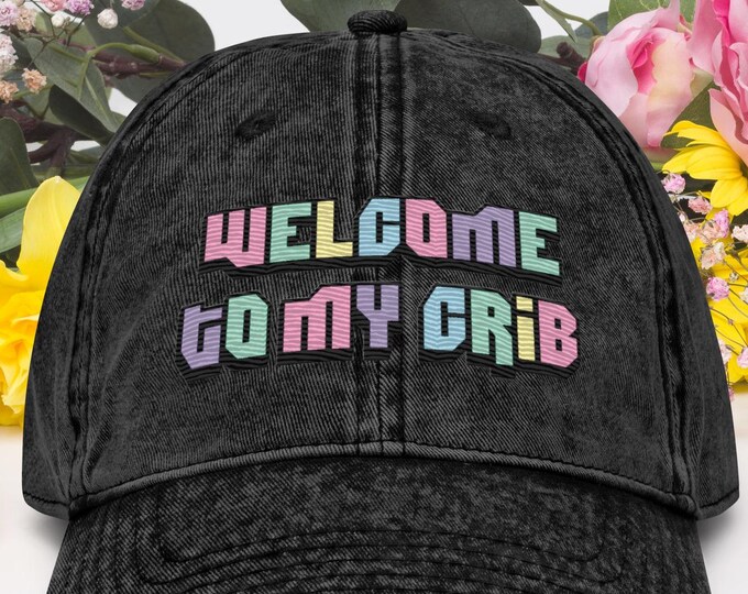 Parody Y2K Embroidered Vintage Cotton Twill Hat - Welcome to My Crib Baby Design, Retro Funny Millennium Style