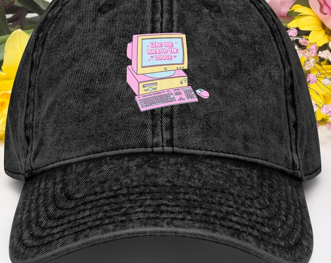 Parody Nostalgic Y2K Embroidered Dad Hat - Retro 2000s Distressed Cap, Vintage Aesthetic Streetwear