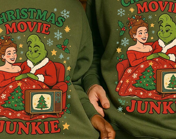 Festive Parody Sweatshirt: Christmas Movie Junkie Cozy Holiday Crewneck for Winter Gift