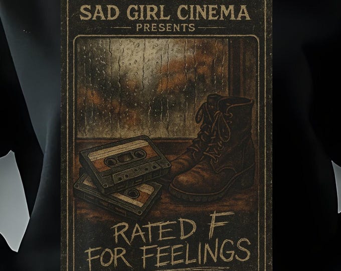 Cozy Sad Girl Cinema Crewneck: Movie Lover's Parody Sweatshirt, Rated F for Feelings