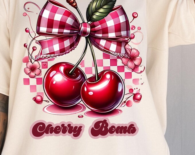 Parody Retro Cherry Bomb Graphic Tee: Vintage Inspired Summer Top for Casual Style & Unique Gift
