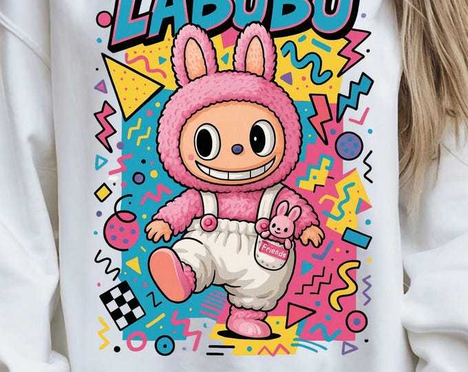 Neon Labubu Bunny Parody Sweatshirt: Unisex Gildan Fleece Pullover