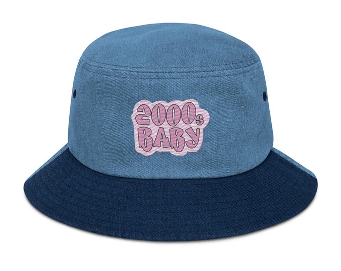 Parody Y2K Aesthetic Baby Embroidered Bucket Hat - Retro 2000s Millennium Style for Trendy Infants