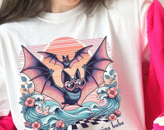 Parody Whimsical Bat Graphic Tee: Unisex Halloween Shirt for Spooky Summer & Fall, Gift for Bat Lovers