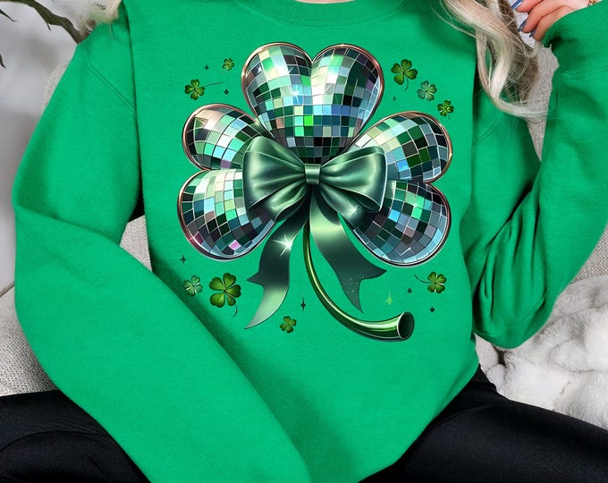 Disco Ball Clover Sweatshirt, St Patricks Day Shirt, Green Festival Top, Dance Party Apparel, Lucky Charm Jumper, Unisex Crewneck Pullover,