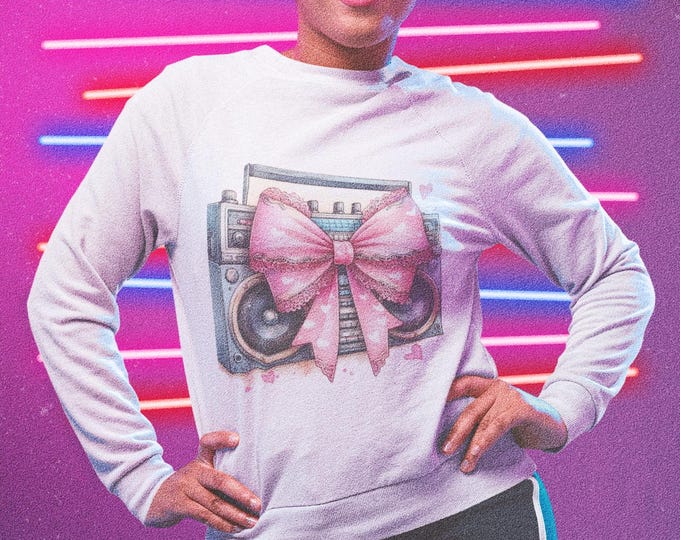 Retro Boombox Sweatshirt: 90s Coquette Bow Pullover