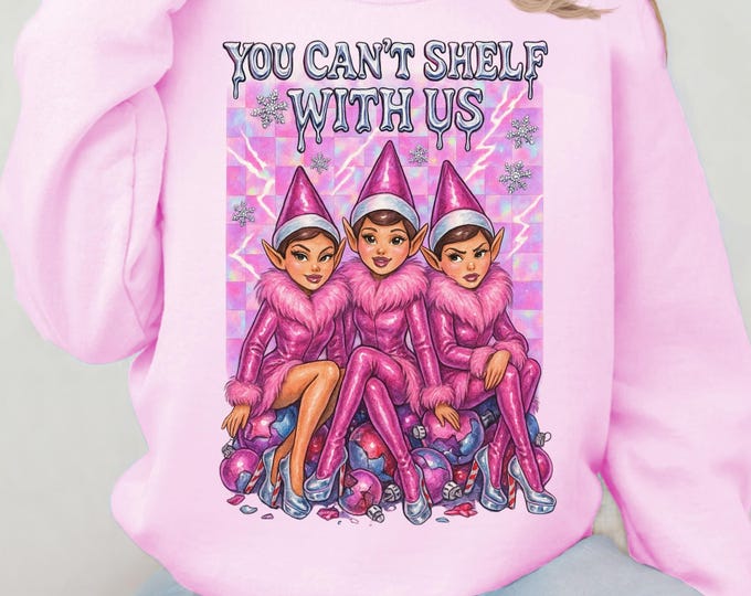 Funny Mean Elf Girls Holiday Crewneck Sweatshirt: Quirky Christmas Party Outfit for Squad Photos