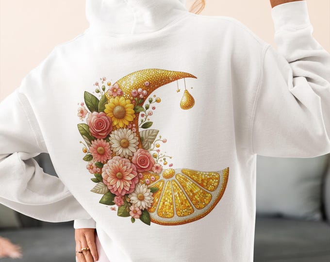 Sequined Lemon Fruit Hoodie: Floral Coquette Sweatshirt