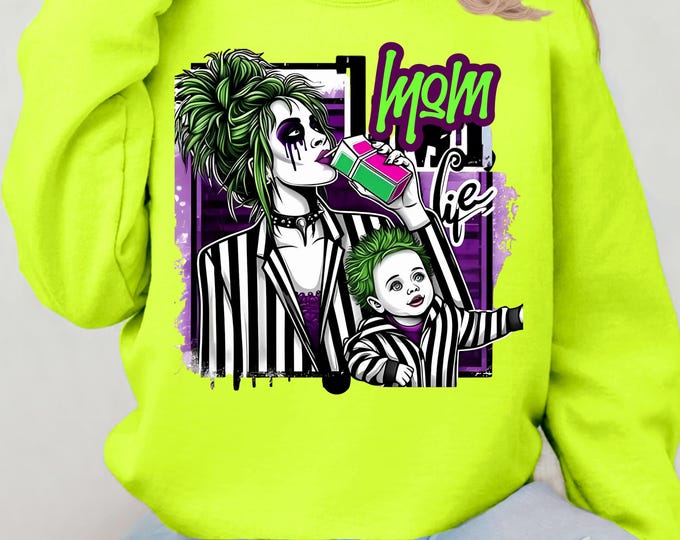 Parody Beetlejuice-Inspired Mom Life Sweatshirt: Cozy Unisex Crewneck for Halloween and Everyday Wear