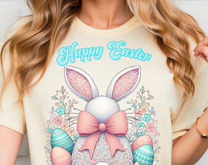 Easter Bunny Unisex Tee, Lacey Spring Shirt, Cute Easter Rabbit T-Shirt, Happy Easter Gift, Bunny Lover Top