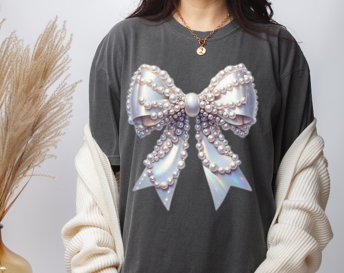 Parody Pearl Coquette Bow Unisex Garment-Dyed T-shirt, Vintage Tee, Feminine Shirt, Soft Cotton Top, Casual Wear