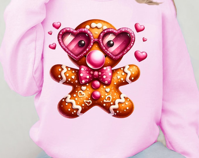 Festive Gingerbread Man Bubble Gum Christmas Sweatshirt | Holiday Crewneck Pullover Jumper