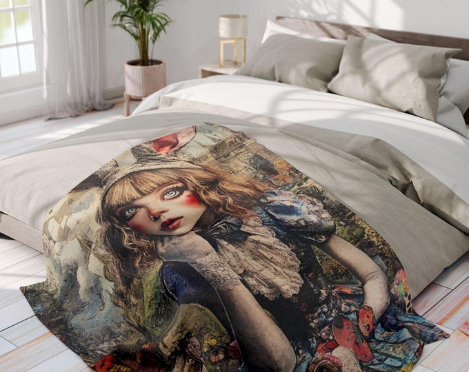 Whimsical Alice in Wonderland Arctic Fleece Throw - Cozy Fantasy Blanket for Bedroom Decor