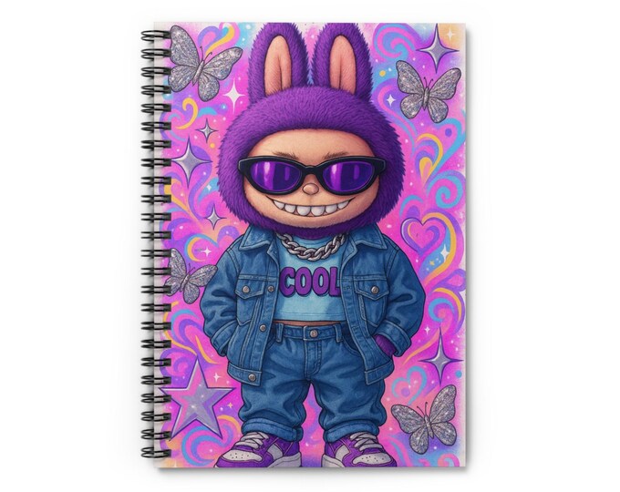 Cool Bunny Spiral Notebook -  labubu, Colorful Design for Students, Gift for Teenagers, School Supplies, Cute Journal, Note-taking Diary