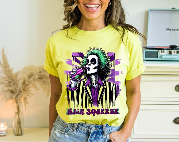 Parody Ghostly Beetle Juice Halloween T-Shirt: Spooky Unisex Graphic Tee for Eerie Vibes & Fun Gifting