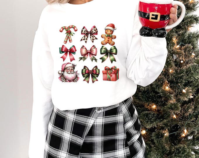 Parody Personalizable Coquette Christmas Icons Sweatshirt - Festive Holiday Apparel