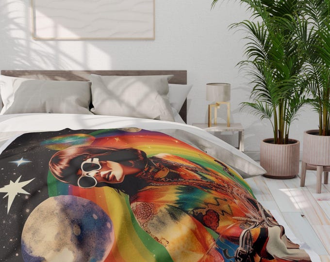Parody Psychedelic Arctic Fleece: Retro Boho Galaxy Throw for Festivals, Home Decor & Unique Gifts