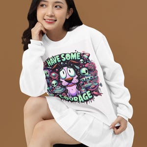 Cartoon Dog Unisex Sweatshirt, Cute Nostalgic Dog Shirt, Courageous Animal Lover Gift, Cozy Crewneck Jumper, Funny Pet Graphic Top, Warm