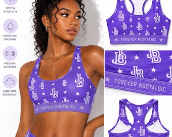 Retro Logo Sports Bra — 'JB' Pattern, Forever Nostalgic Crop Top