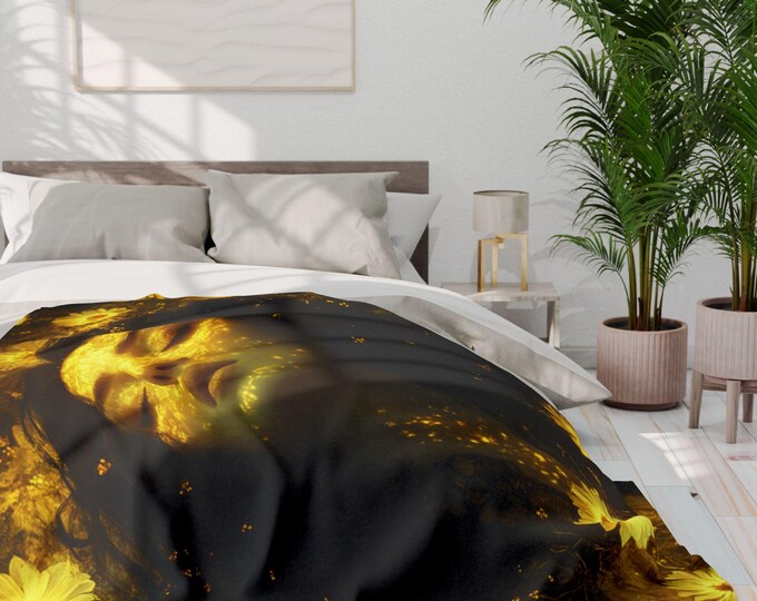 Yellow Floral Arctic Fleece Throw Blanket: Cozy Boho Home Decor