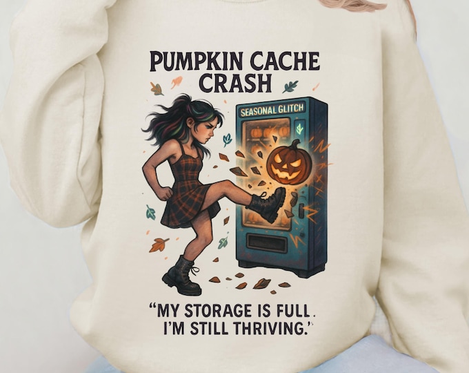 Pumpkin Cache Crash Sweatshirt, Cozy Fall Crewneck, Fun Halloween Apparel, Unisex Sweatshirt, Autumn Clothing Gift, Casual Sweat