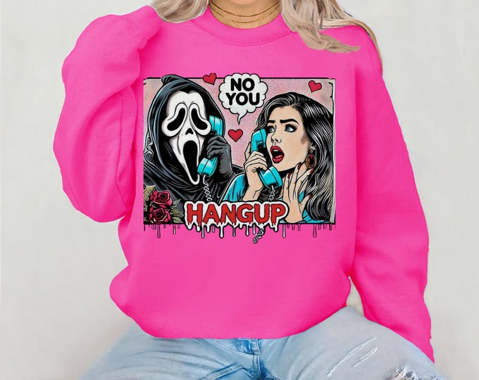 Parody Retro Horror Comic Valentine Sweatshirt: Unisex Pink Pop Art Crewneck for Funny Gift