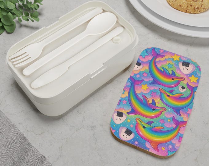 Rainbow Dolphin Bento Box - Cute Lunch Container for Kids, Back to School Essentials, Gift for Ocean Lovers, Picnic Accessory, Vibrant [...]