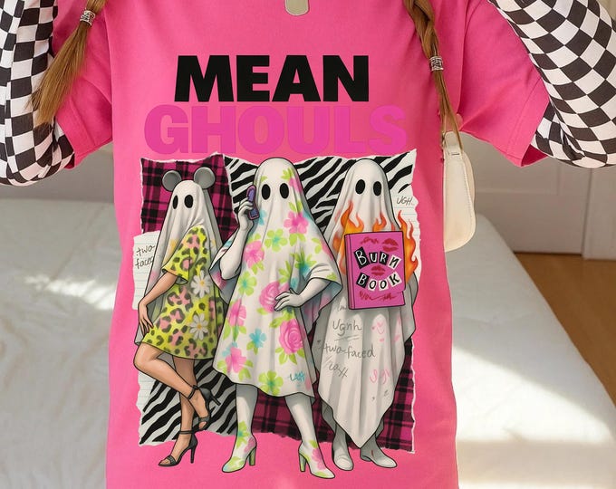 Vintage-Style Mean Ghouls Unisex Cotton Tee: Spooky Halloween Graphic Shirt, Trendy Ghost Apparel