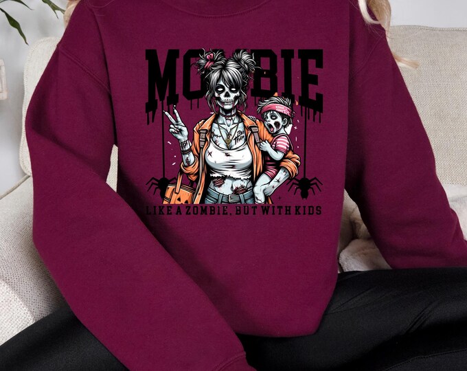 Parody Customizable Mombie Halloween Sweatshirt: Funny Zombie Mom Apparel for Spooky Season