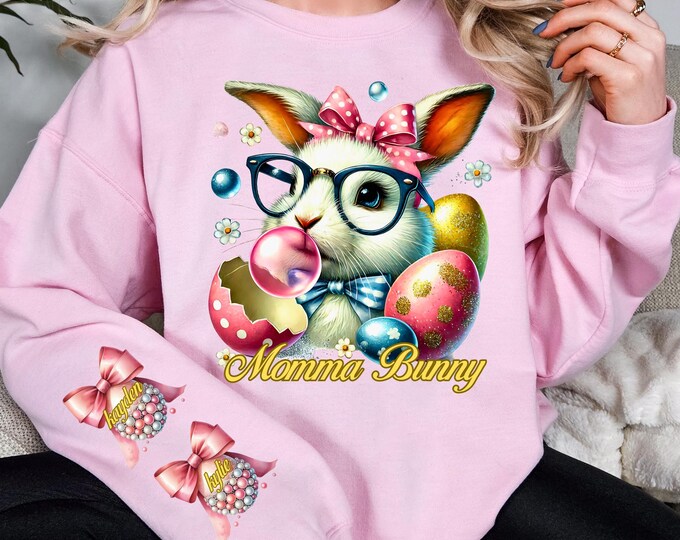 Parody Personalized Easter Bunny Mom T-Shirt: Customizable Unisex Long Sleeve Cotton Tee for Spring