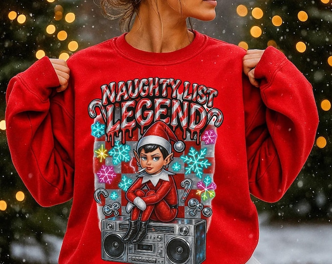 Mischievous Elf Spy Unisex Crewneck: Y2K Holiday Rebel Sweatshirt for Naughty List Enthusiasts