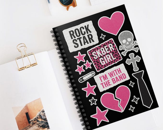 Rock Star Skater Spiral Notebook - Perfect for Music Lovers, Students, Doodlers, Gift for Teens, School Supplies, Heart & Skull Design