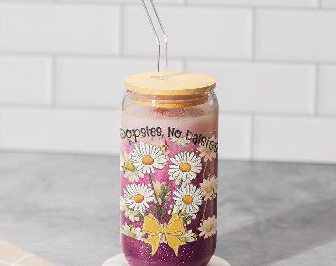 Floral Sipper Glass: 16oz Eco-Friendly Drinkware with Bamboo Lid