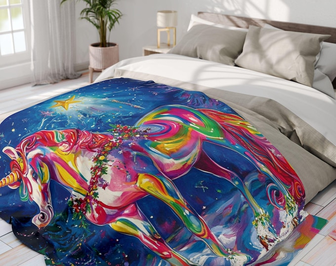 Magical Unicorn Fleece Throw: Whimsical Winter Decor for Children's Rooms & Holiday Gift Ideas