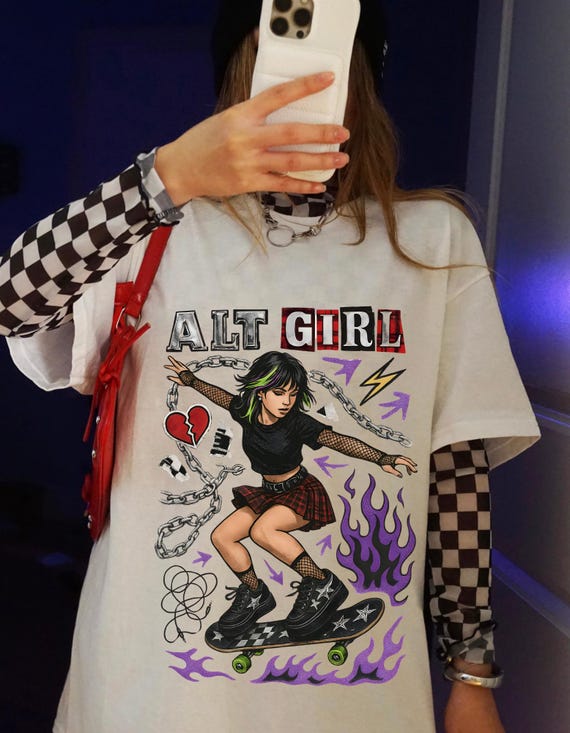 Alt Girl Skateboarder Y2K Grunge Tee | Vintage Skateboard Graphic