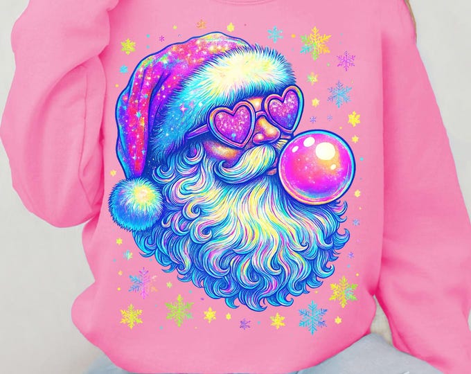 Colorful Santa Crewneck Sweatshirt: Festive Christmas Apparel