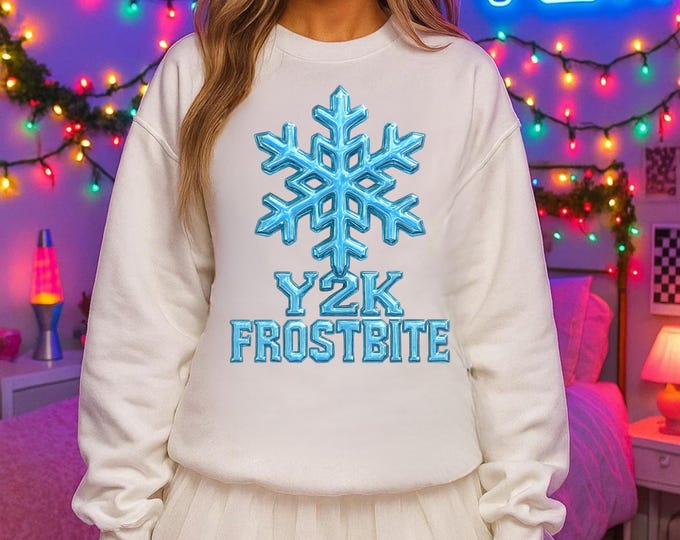 Y2K Frostbite Parody Crewneck: Vintage Aesthetic Winter Fashion Unisex Cozy Holiday Gift Sweater