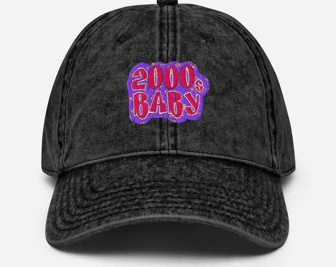 Parody Y2K Aesthetic Baby Hat - Embroidered Vintage Cotton Twill Millennium Cap, Retro Nostalgic Style