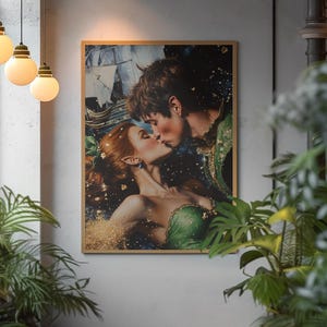 Cottagecore Fairies in Love Poster: Romantic Fantasy Art Print
