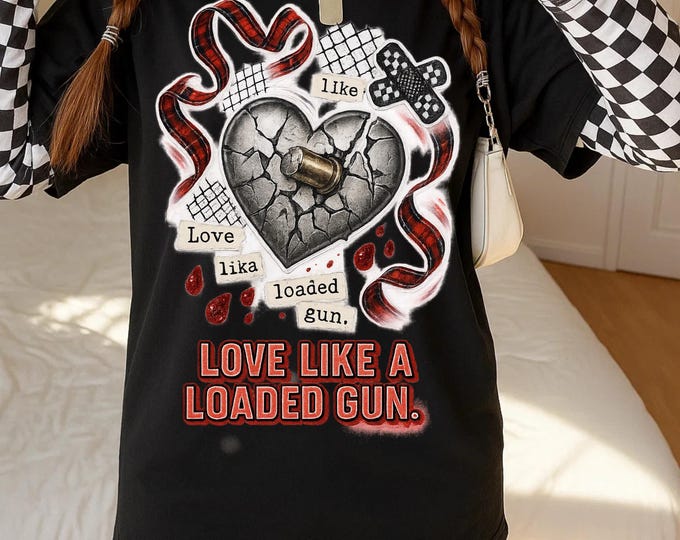 Bold Heart Graphic Tee: Love Like a Loaded Gun - Unisex Cotton Shirt, Romantic Casual Wear Gift