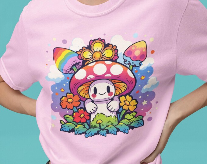 Parody Whimsical Mushroom T-Shirt, Colorful Garden Tee, Fun Nature-Inspired Apparel, Retro Vibe Gift, Summer Festival Fashion