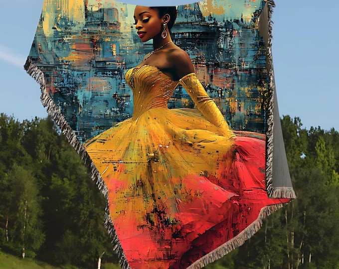 Personalizable Personalizable woven  Blanket, Black Girl Magic Gift, Cinderella Inspired, Afrocentric Home Decor, Fairytale Throw Blanket