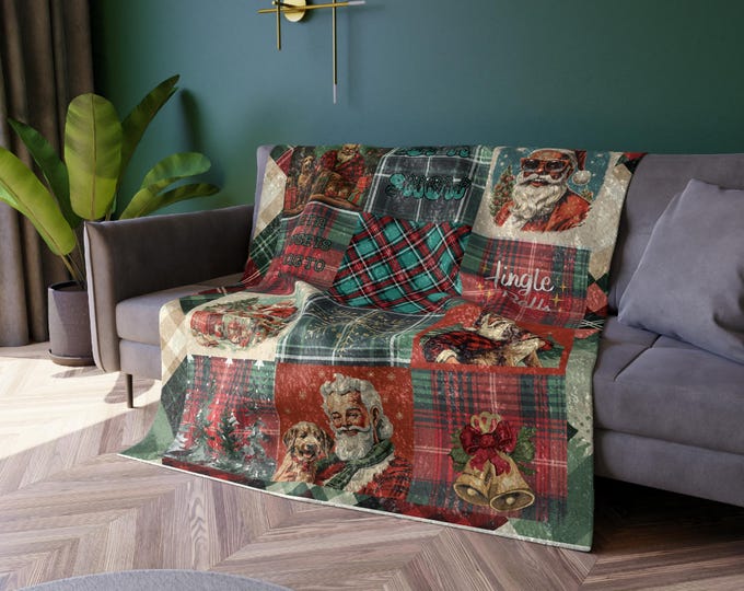 Parody Customizable Vintage Santa Crushed Velvet Blanket: Cozy Christmas Holiday Decor Throw