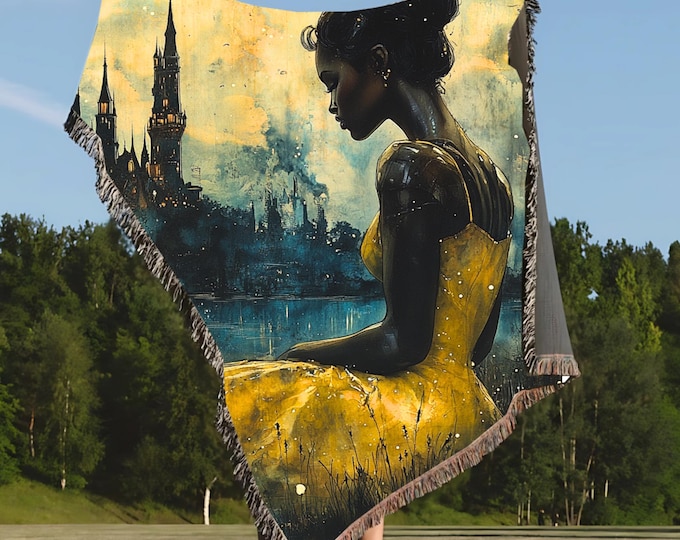 Personalizable Blanket, Girl Magic Gift, Cinderella Escaping Her Castle, Black Woman Appreciation, Unique Home Decor, Afrocentric Throw