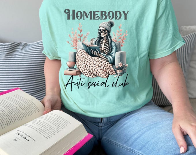 Homebody Anti-Social Club Parody Tee: Cozy Skull Design for Introverts, Book Lovers & Chill Days