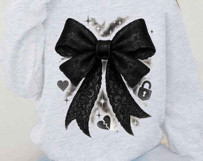 Goth bow Stylish Unisex Crewneck Sweatshirt with Bow Design, Cozy Gift for Birthdays, Holidays, Fashion Statement, Casual Wear,