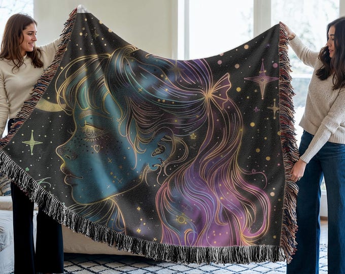 Parody Woven Blanket, Celestial Moon Princess Design - Soft Throw Blanket, Cozy Bed Cover, Bedroom Decor, Gift for Her, Luna Art Tapestry