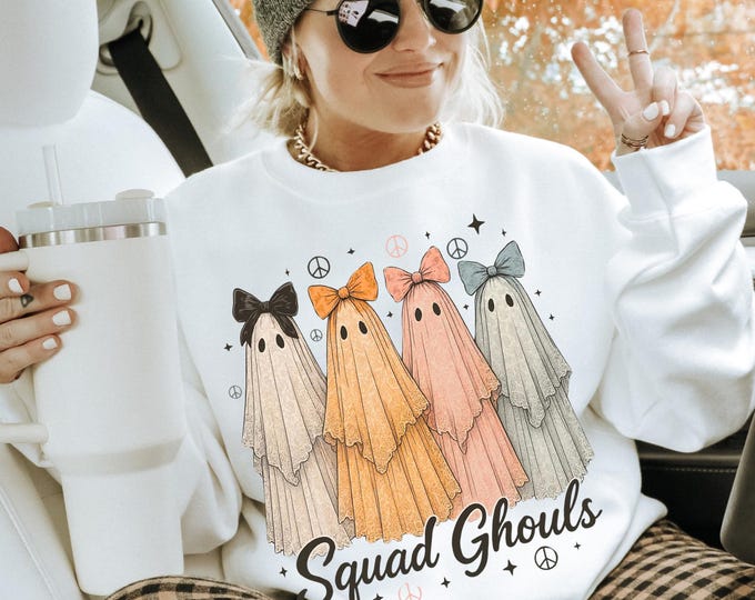 Parody Ghostly Squad Cozy Halloween Crewneck Sweatshirt - Spooky Fall Fashion for Ghost Lovers