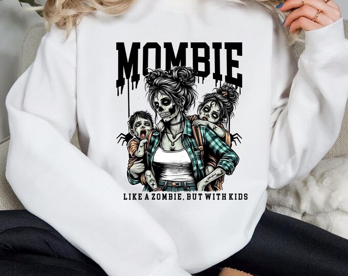 Parody Spooky Mombie Halloween Sweatshirt - Funny Costume for Moms with Personalized Splatter Design