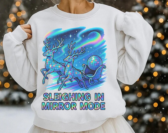 Festive Sleighing Crewneck: Cozy Christmas Sweater for Winter Fashion & Holiday Fun